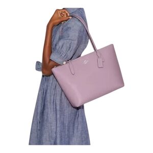 Authenticated Coach Lavender Tote Bag Zip Top Tote Handbag Purse
